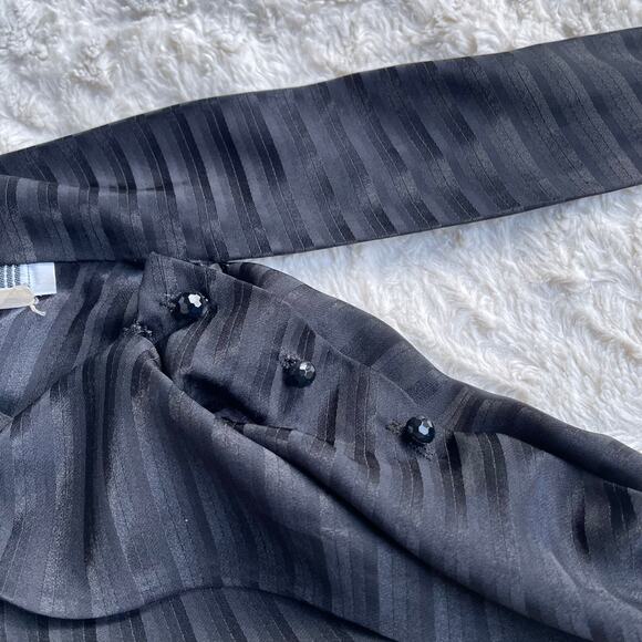 Vintage‎ 90s tie neck bow blouse black striped satin jacquard long sleeve M - Picture 7 of 16